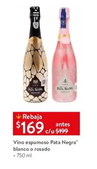 Walmart Vino Espumoso Pata Negra balnco o rosado 750ml oferta