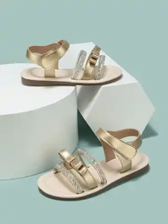 Exterior tira tobillera sandalias para de color metálico con diamante de imitación & con diseño de lazo sandalias planas