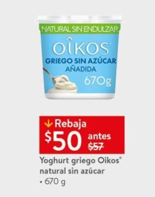 Yoghurt Griego Oîkos Natural sin Azúcar 670g oferta en Walmart