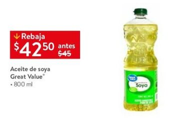 Walmart Aceite de Soya Great Value 800ml oferta