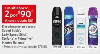 Desodorante en Aerosol Speed Stick, Lady Speed Stick, Stefano o Palmolive, Neutro Balance 2 x 159ml, 150ml