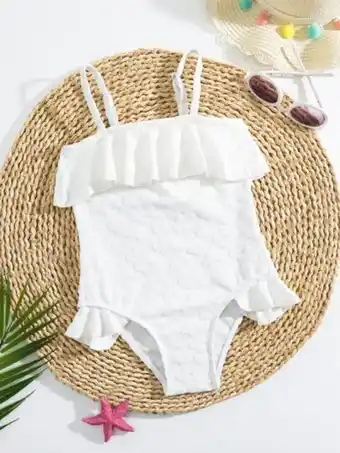 SHEIN Niñitas bañador una pieza de tirantes floral con textura ribete con fruncido oferta