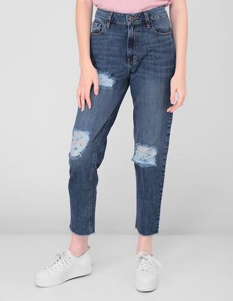 Suburbia Jeans mom silver plate lavado destruido corte cintura alta para mujer oferta