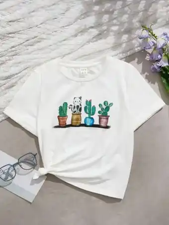 Shein chicas camiseta con estampado de cactus