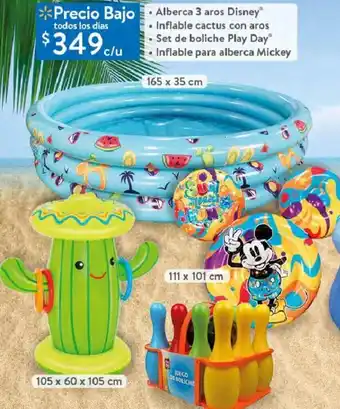 Alberca 3 Aros Disney, Inflable CActus con Aros, Set de Boliche Play Day, Inflable para Alberca Mickey