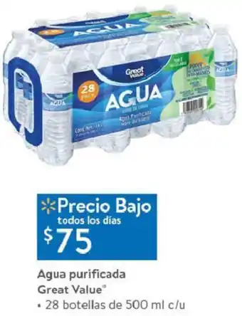 Walmart Agua Purificada Great Value 28 Botellas de 500ml oferta