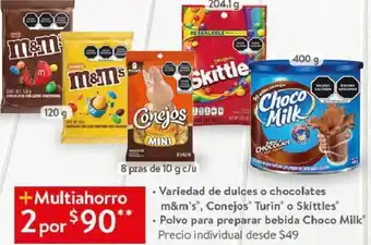 Walmart Variedad de Dulces o Chocolates m&m's, Conejos Turin o Skittles oferta
