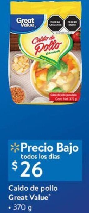 Walmart Caldo de Pollo Great Value 370g oferta