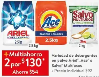 Walmart Variedad de Detergentes en Polvo Ariel, Ace o Salvo Multiusos oferta
