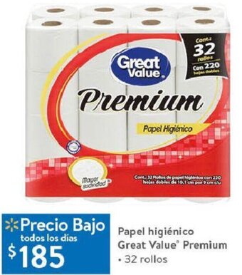 Walmart Papel Higiénico Great Value Premium 32 Rollos oferta