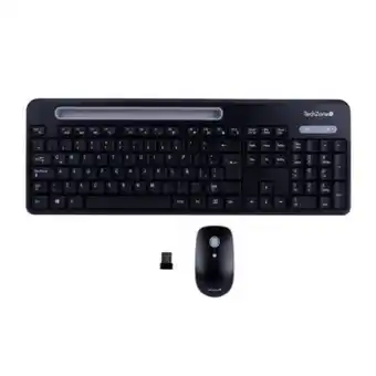 Combo techzone teclado con soporte + mouse inalámbrico negro