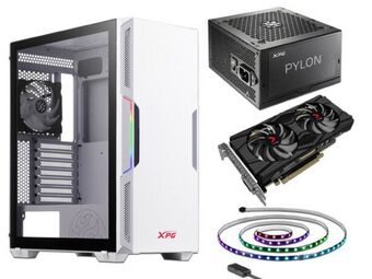 PCEL Gabinete gamer xpg starker whcww, atx, rgb, (sin fuente de poder). color blanco. incluye tira led argb, fuente de poder pylon oferta