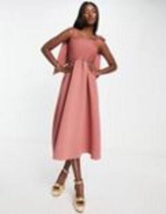 Asos design shirred bunny tie prom midi dress in rose