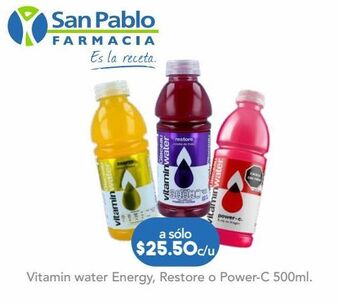 Farmacia San Pablo Vitamin water energy, restore o power-c 500ml. oferta