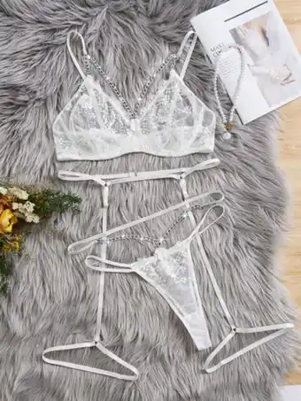 SHEIN Set de lencería con encaje floral con aro con liga oferta