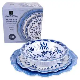Vajilla de melamina member's mark azul y blanca 18 pzas