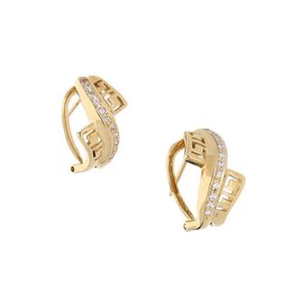 Nacional Monte de Piedad Aretes diseño especial con circonias en oro amarillo 14 kilates. oferta