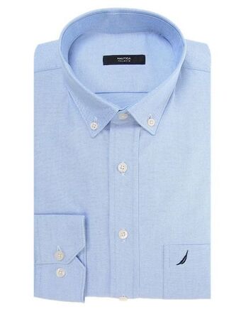Camisa de vestir nautica de algodón manga larga para hombre