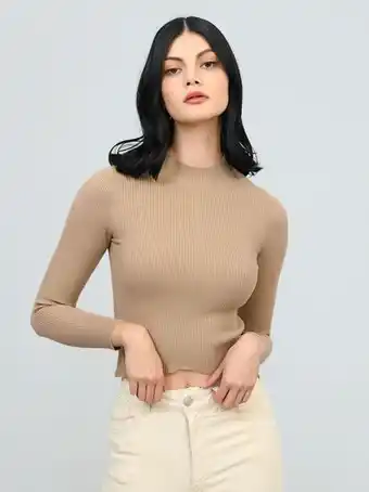 Suéter rib crop beige