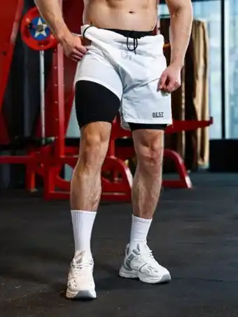SHEIN Hombres shorts deportivos con estampado de letra de cintura con cordón 2 en 1 oferta
