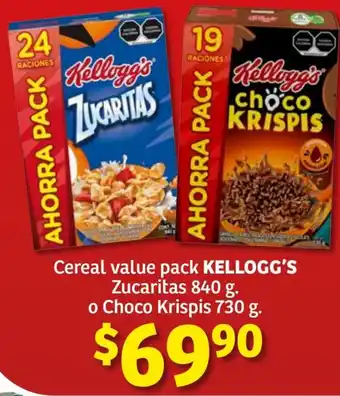 Soriana Híper Cereal Value Pack Kellogg's Zucaritas 840g o Choco Krispis 730g oferta