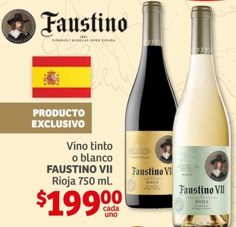 Soriana Híper Vino Tinto o Blanco Faustino VII Rioja 750ml oferta