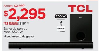 Chedraui Barra de sonido s522w tcl bluetooth oferta