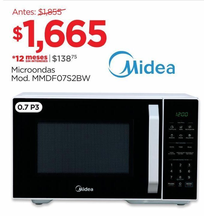 Chedraui Microondas midea mmdf07s2bw .7p3 blanco oferta