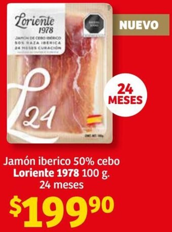 Soriana Híper Loriente 1978 Jamón Iberico 50% Cebo 100g 24 Meses oferta