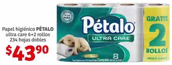 Soriana Híper Pétalo Papel Higiénico Ultra Care 6+2 Rollos 234 Hojas Dobles oferta