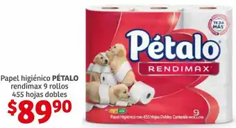 Soriana Híper Pétalo Papel Higiénico Rendimax 9 Rollos 455 Hojas Dobles oferta