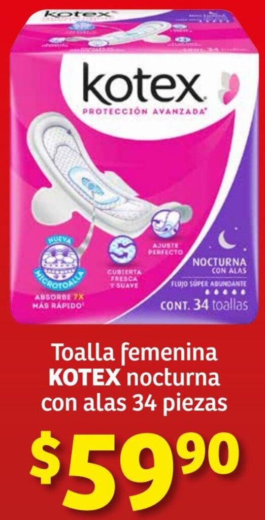 Soriana Híper kotex Toalla Feminina Nocturna co Alas 34 Piezas oferta