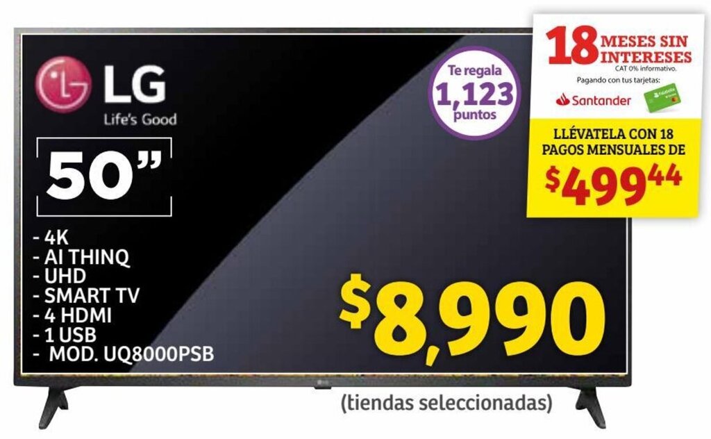 Soriana Híper LG 4K AI ThinQ Smart TV 50" oferta