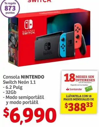 Soriana Híper Nintendo Consola Switch Neón 1,1 6,2 Pulg oferta
