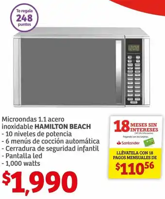 Soriana Híper Hamilton Beach Microondas 1,1 Acero Inoxidable oferta