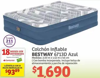 Soriana Híper Bestway Colchón Inflable 6713D Azul 2,03m x 1,52m x 46cm oferta