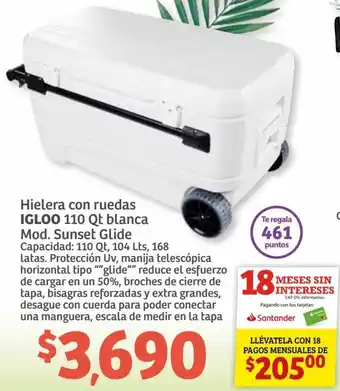 Soriana Híper Igloo Hielera con Ruedas 110 Qt Blanca Mod. Sunset Glide oferta