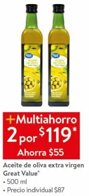 Walmart Aceite de Oliva Extra Virgen Great Value 500ml oferta