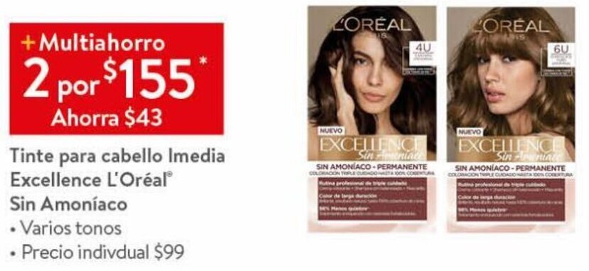 Walmart Tinte para CAbello Imedia Excellence L'Oréal Sin Amoníaco oferta