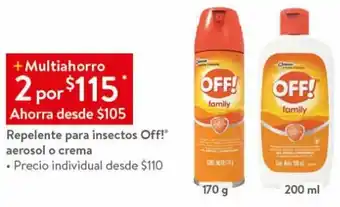 Walmart Repelente para Insectos Off! Aerosol o Crema 2x170g/200ml oferta