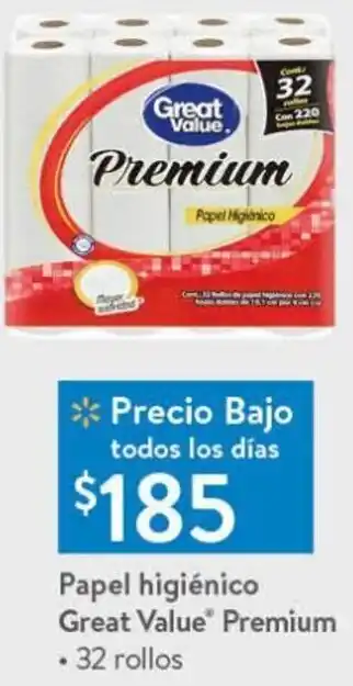 Walmart Papel Higiénico Great Value Premium 32 Rollos oferta