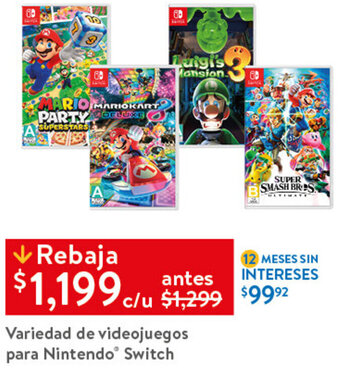 Walmart Variedad de Videojuegos para Nintendo Switch oferta