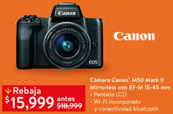 Canon Cámara M50 Mark II Mirrorless con EF-M 15-45mm