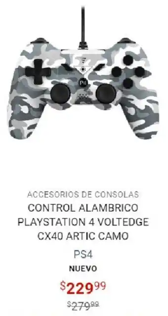 Gameplanet PS4 Accesorios de Consolas Control Alambrico Playstation 4 Voltedge CX40 Artic CAmo oferta