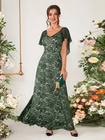 SHEIN Shein belle vestido de dama de honor de manga mariposa con encaje maxi oferta