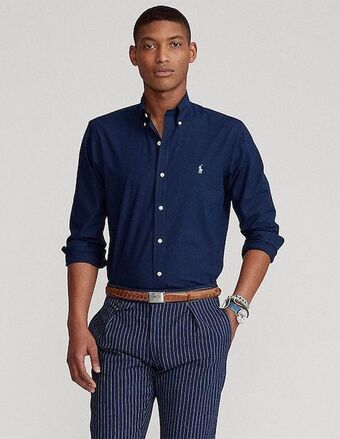 Camisa casual polo ralph lauren de algodón manga larga para hombre