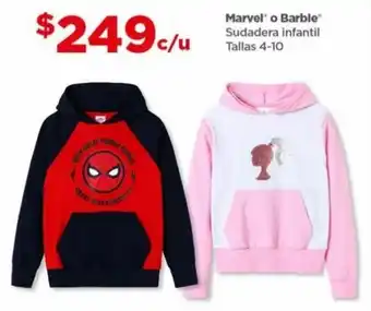 Bodega Aurrerá Marvel o Barbie Sudadera Infantil tallas: 4-10 oferta