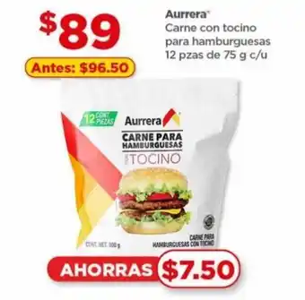 Bodega Aurrerá Aurrera Carne con Tocino para Hamburguesas 12 pzas de 75g oferta