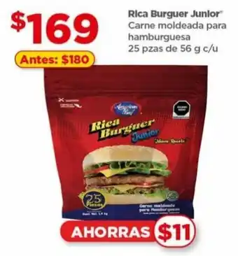 Bodega Aurrerá Rica Nurguer Junior Carne Moldeada para Hamburguesa 25 pzas de 56g oferta