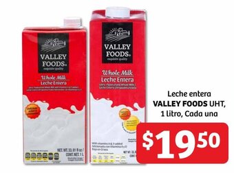 Soriana Híper Leche Entera VALLEY FOODS UHT, 1 litro, Cada una oferta